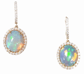Oval Shape Opals and Diamond Dangle Earrings in 14K White Gold (3.35ctw) Safe Finish Lustrous Piece