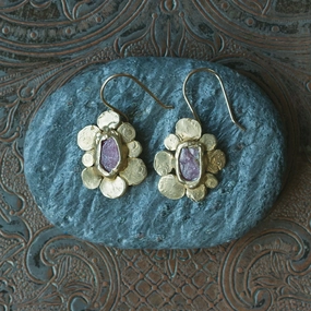 Vanity Earrings - Brass, 14k Gold-Fill   Ruby Polygonal Accessory