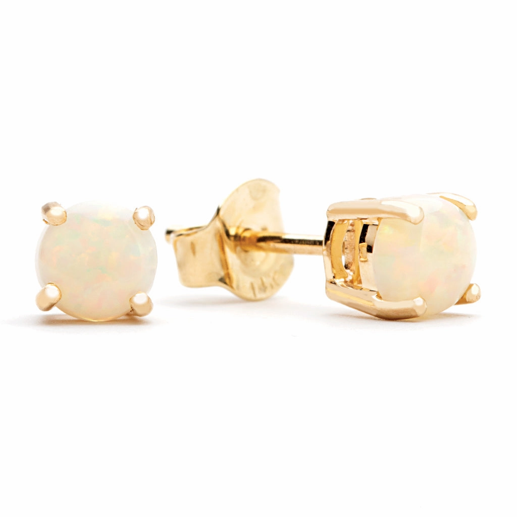 Cabochon Opals Solitaire/Stud Earrings in 14K Yellow Gold (0.67ctw) Attractive Trinket Pearlescent Embellishment