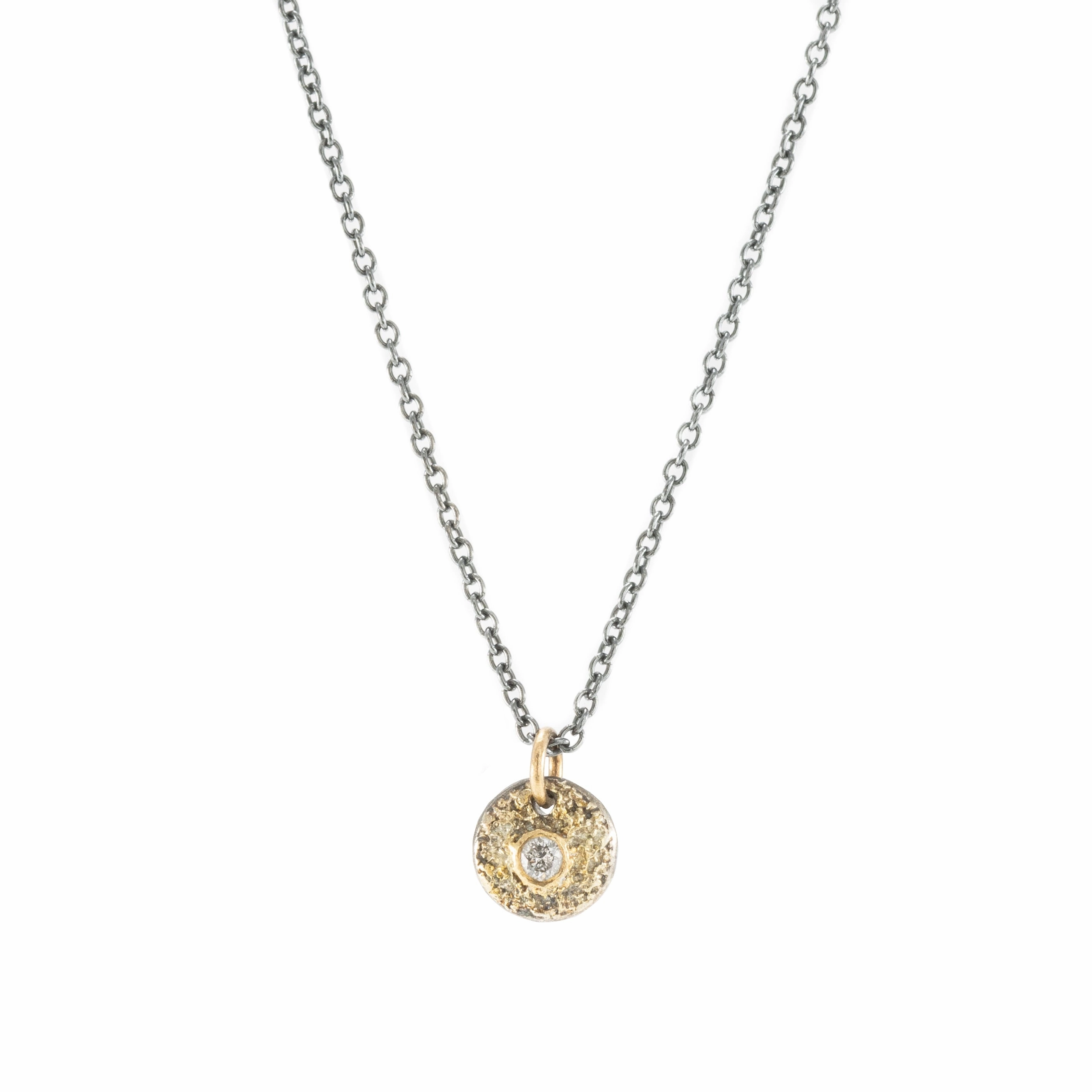 Distinctive Item Tricia Necklace on Oxidized Silver Chain - 22k/18k/14k Gold, Oxidized Silver   VS White Diamond