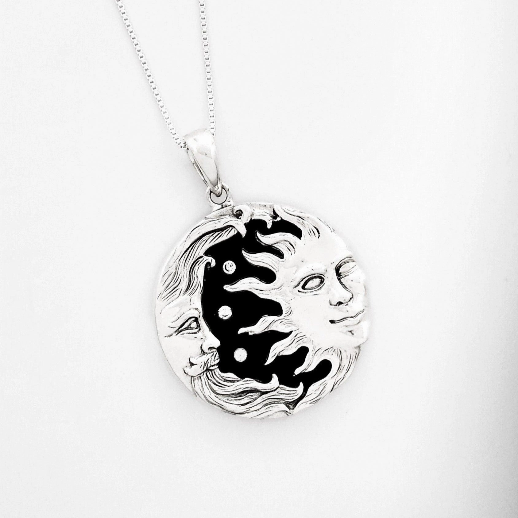 Dazzling Edge Onyx Sun and Moon Necklace
