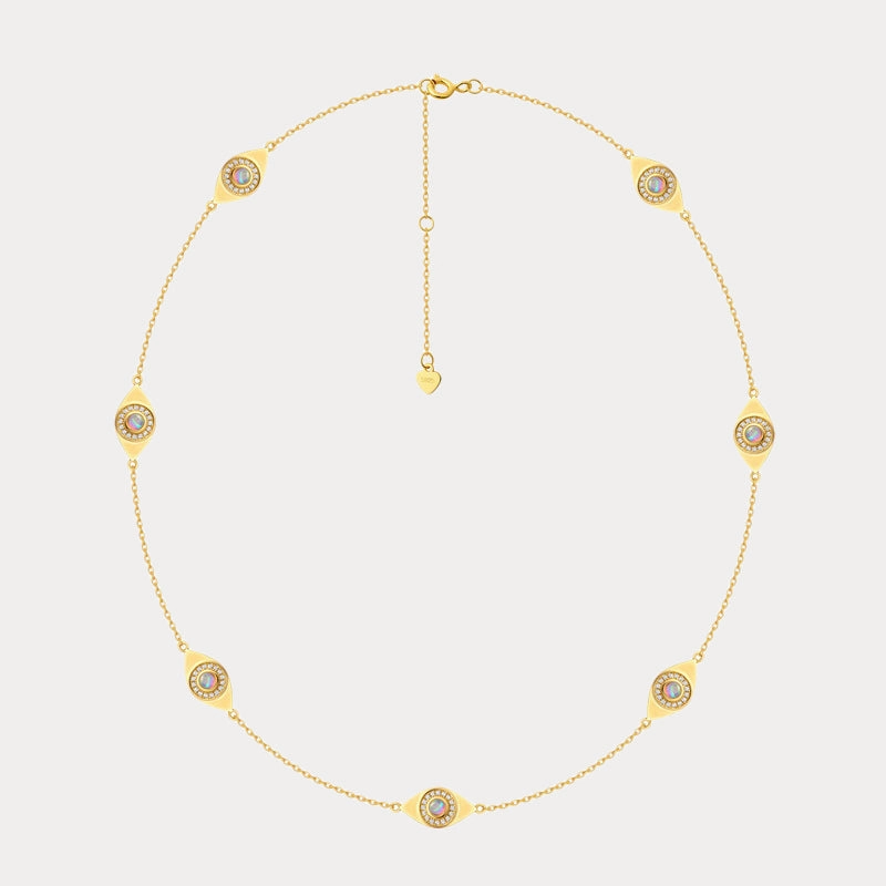 Opal Evil Eye Station Necklace Beaded Adornment Gorgeous Design