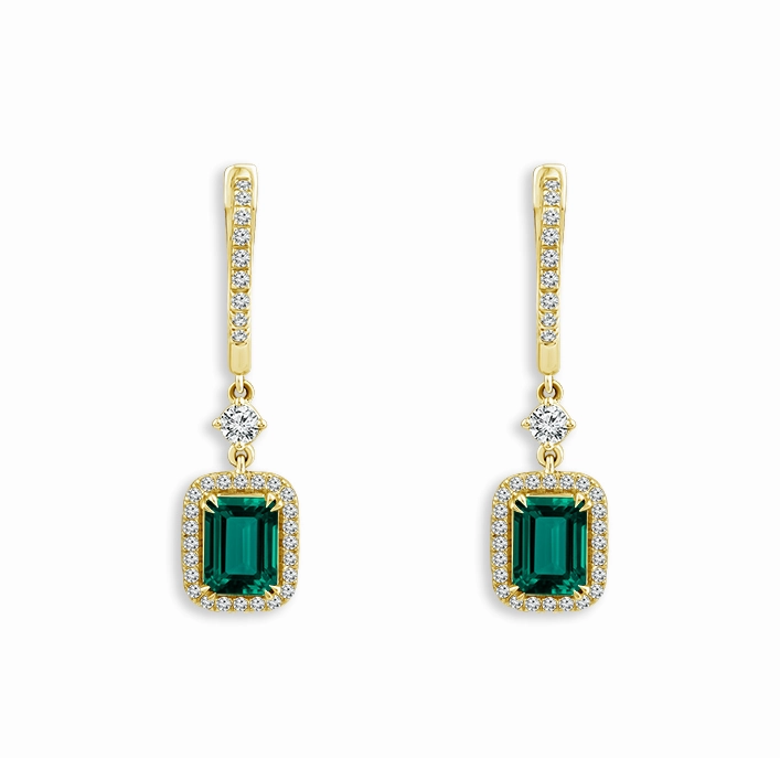 Rustic Accessory Graceful Choice Bremer Jewelry Emerald Shape Emeralds and Diamond Dangle Earrings in 14K Yellow Gold (2.50ctw)