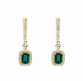 Rustic Accessory Graceful Choice Bremer Jewelry Emerald Shape Emeralds and Diamond Dangle Earrings in 14K Yellow Gold (2.50ctw)