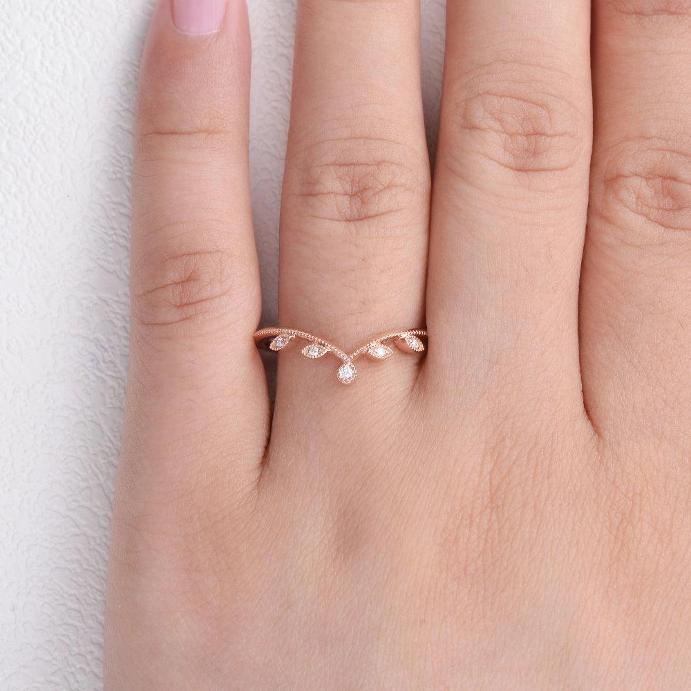 Leafy Milgrain Chevron Stacking Ring Chic Look Unique Edge