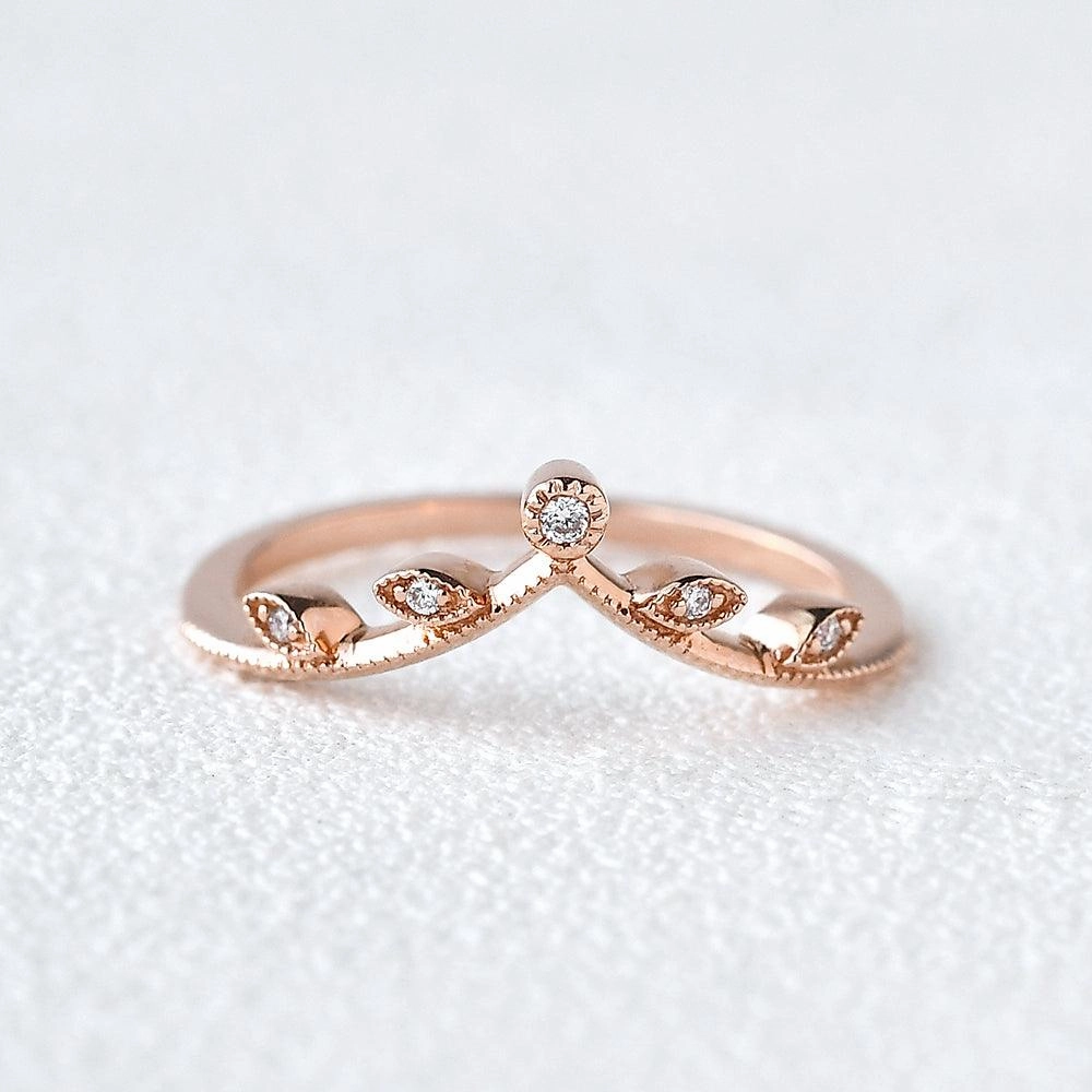 Leafy Milgrain Chevron Stacking Ring Flawless Look Trendy Detail