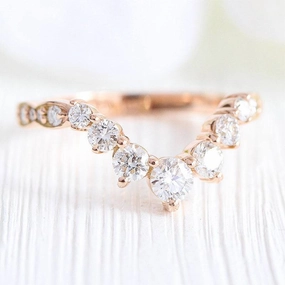 Nature Inspired Glamorous touch Louily Unique Rose Gold V-shaped Design Wedding Band