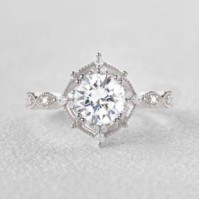Refined Craftwork 1.0ct Round Cut Signature Vintage Engagement Ring