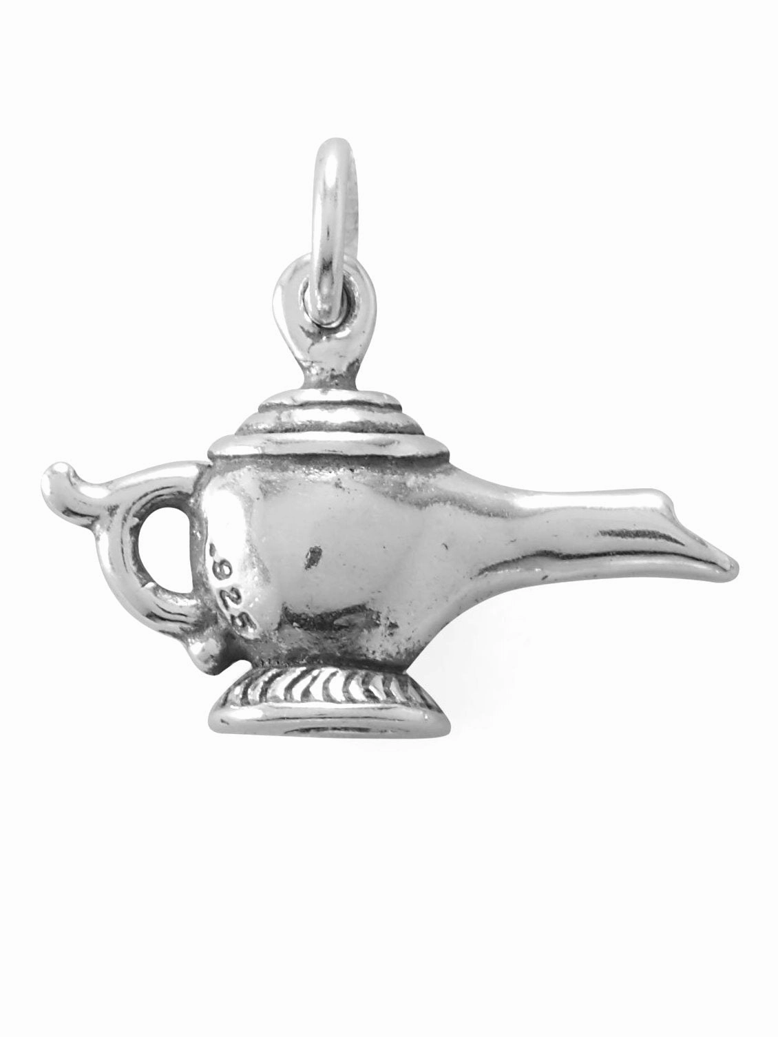 Aladdins Genie Magic Lamp Charm Sterling Silver Smooth Shine Sophisticated Finish