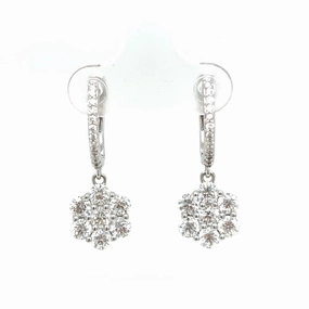 Oval Accessory Round Dangle Diamond Earrings in 18K White Gold (2.30ctw)