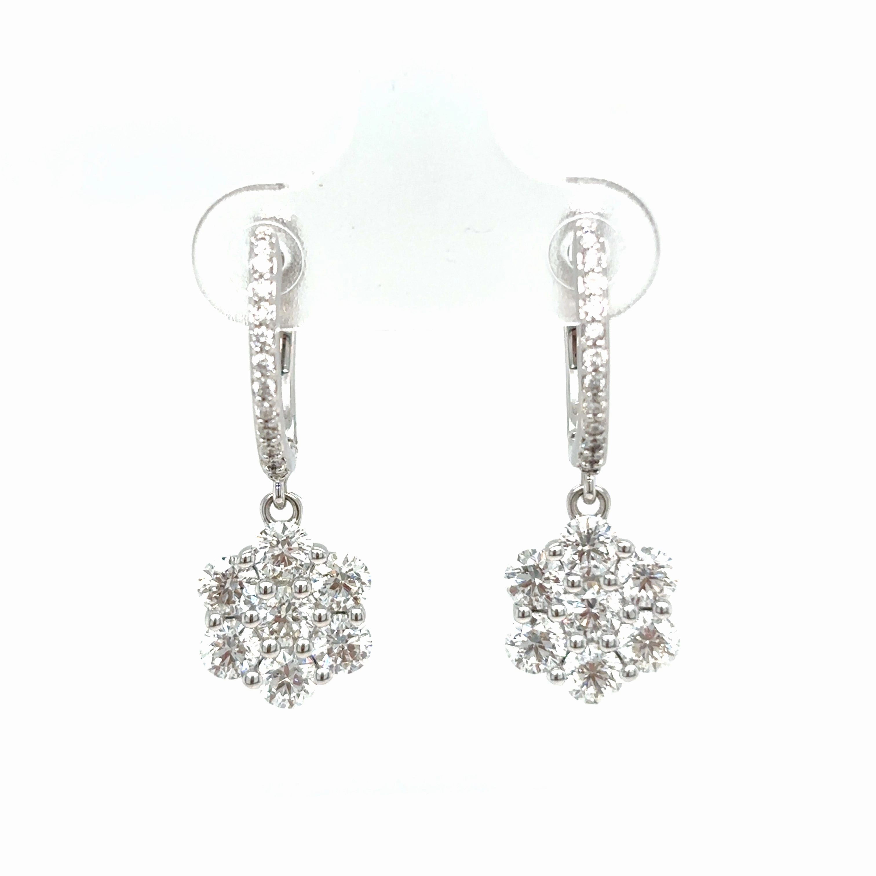 Oval Accessory Round Dangle Diamond Earrings in 18K White Gold (2.30ctw)