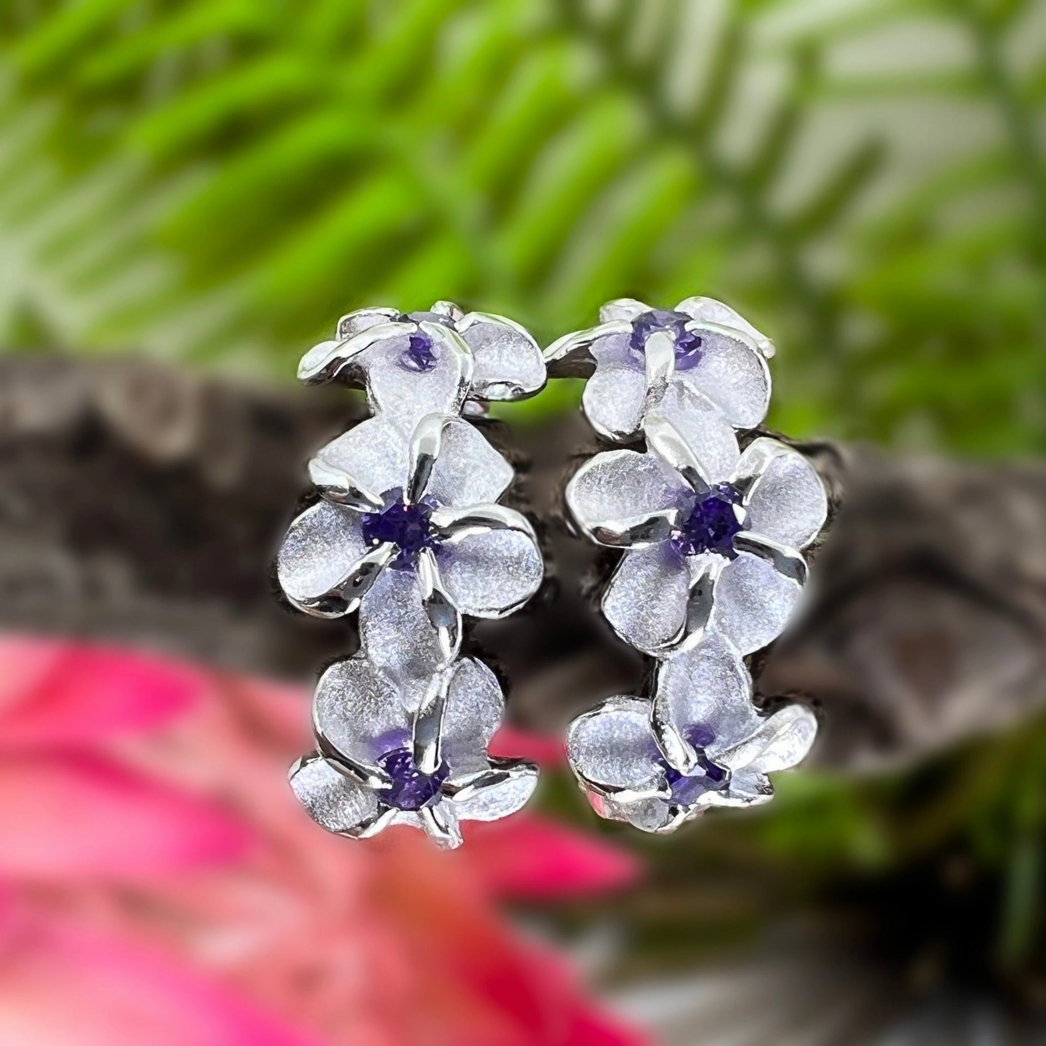 Delicate Accent Po'ai Plumeria CZ Huggie Earrings