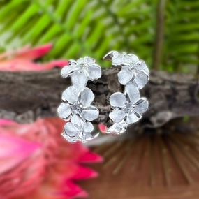 Po'ai Plumeria CZ Huggie Earrings Secure Accent Comfortable Creation