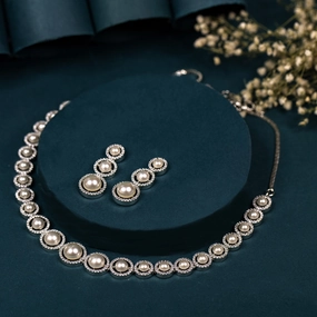 Oro pearl zircon necklace set Sparkling finish