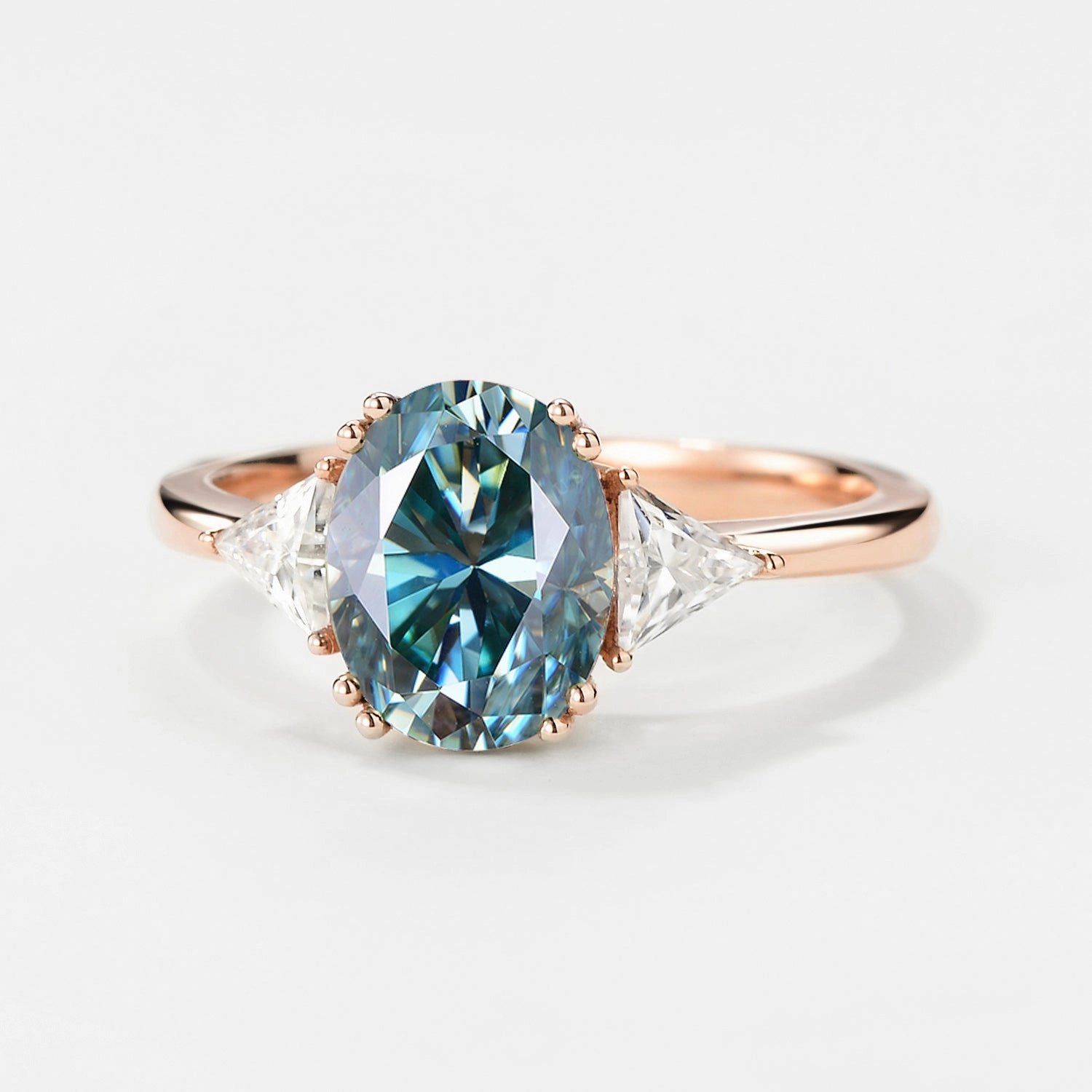 Oval Blue Moissanite Classic Cluster Engagement Ring Unique Sparkle Timeless Impression