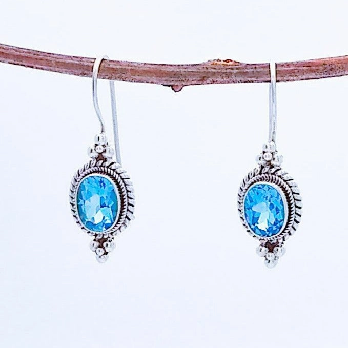 Precious Detail Oval Blue Topaz Sterling Silver Earring