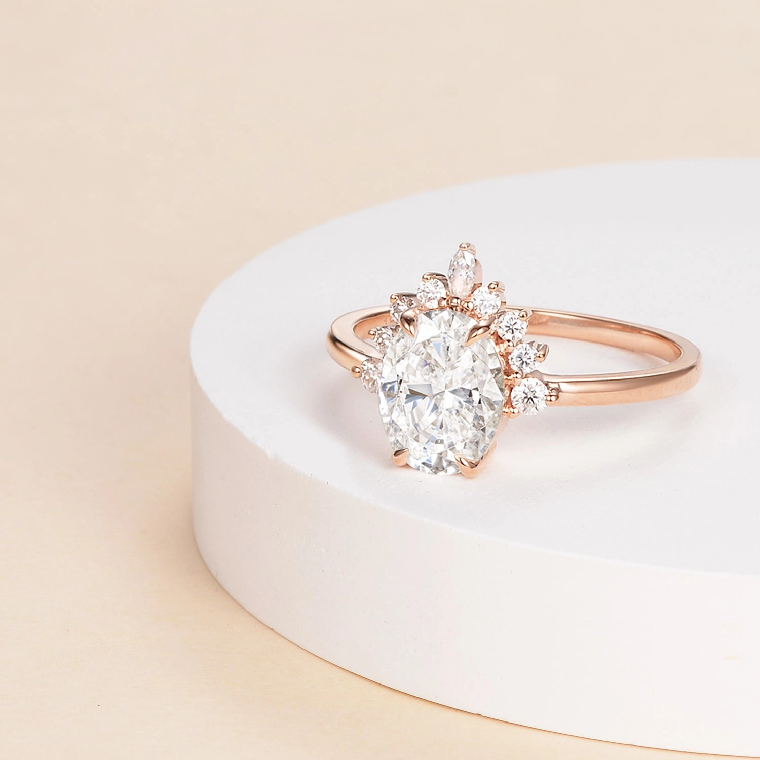 Oval Cut Moissanite 4 Prongs White Gold Ring Fine Accent Polished Pieces