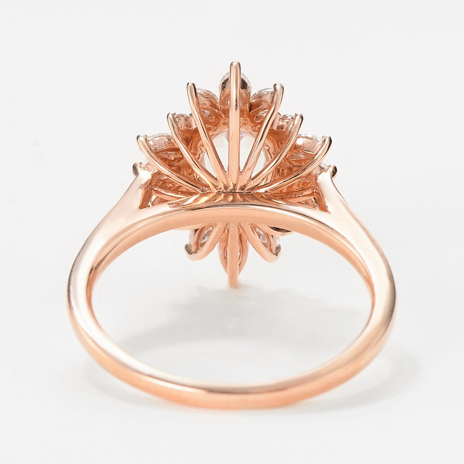 Oval Moonstone Flower Inspired Halo Ring Graceful Elegance Refined Craftwork