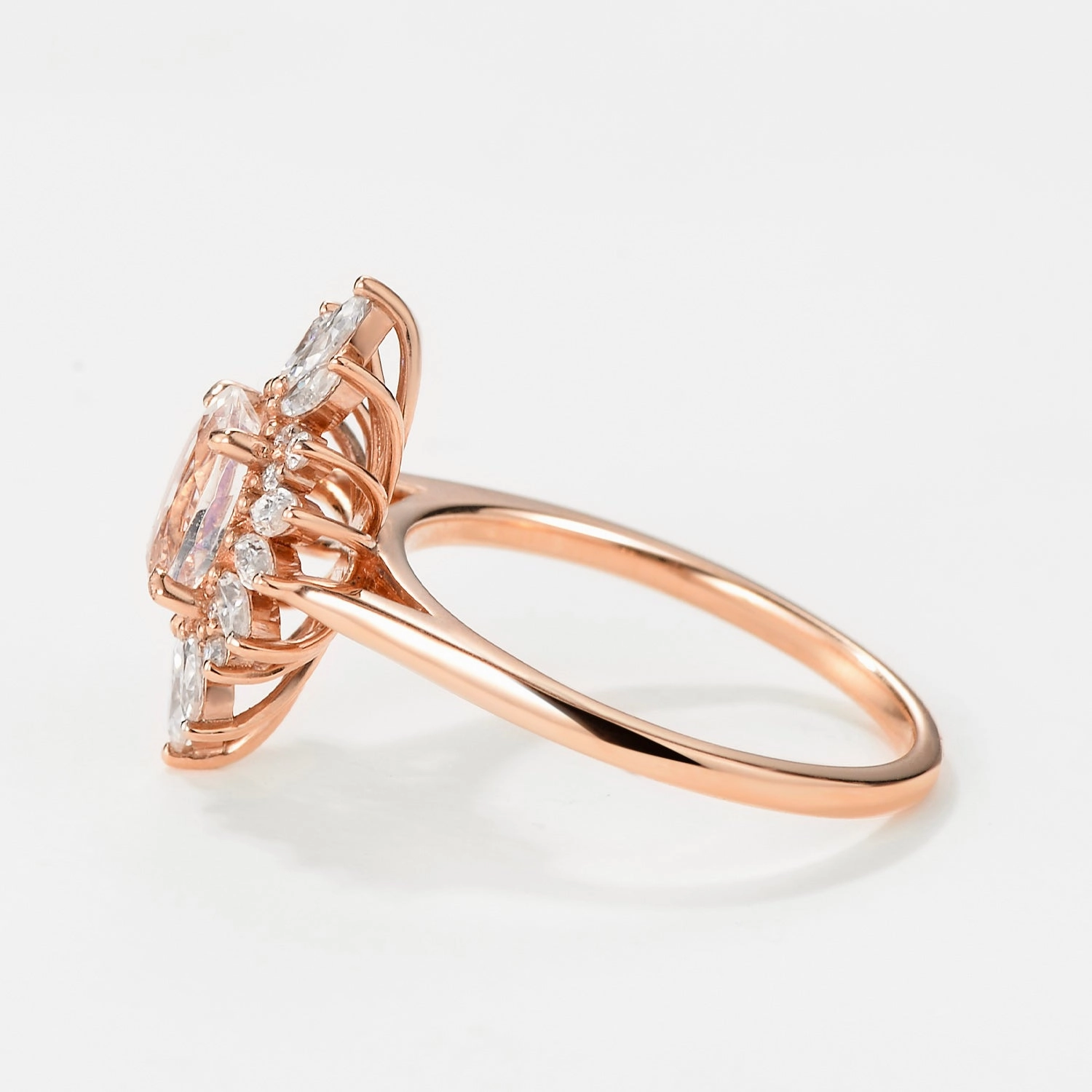 Natural Shine Oval Moonstone Flower Inspired Halo Ring