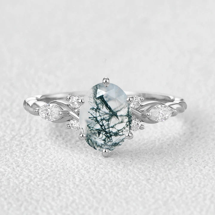 Evening Ready Soft Statement Oval Moss Agate Infinity Engagement Ring