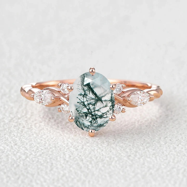Oval Moss Agate Infinity Engagement Ring Day To Night