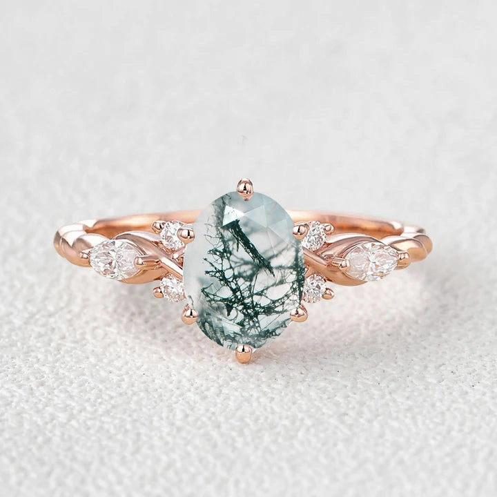 Oval Moss Agate Infinity Engagement Ring Classy Vibe Cozy Glam
