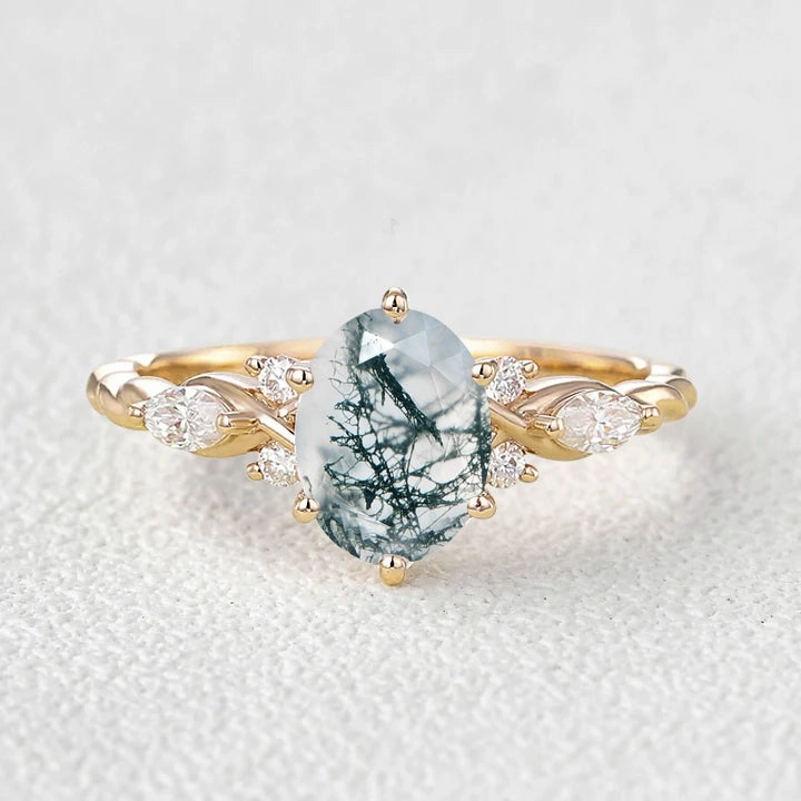Oval Moss Agate Infinity Engagement Ring Elegant Treasures Luxury Accessory