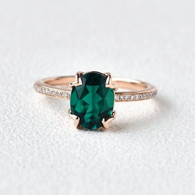 Modern Design Oval Shaped Emerald Rose Gold Ring