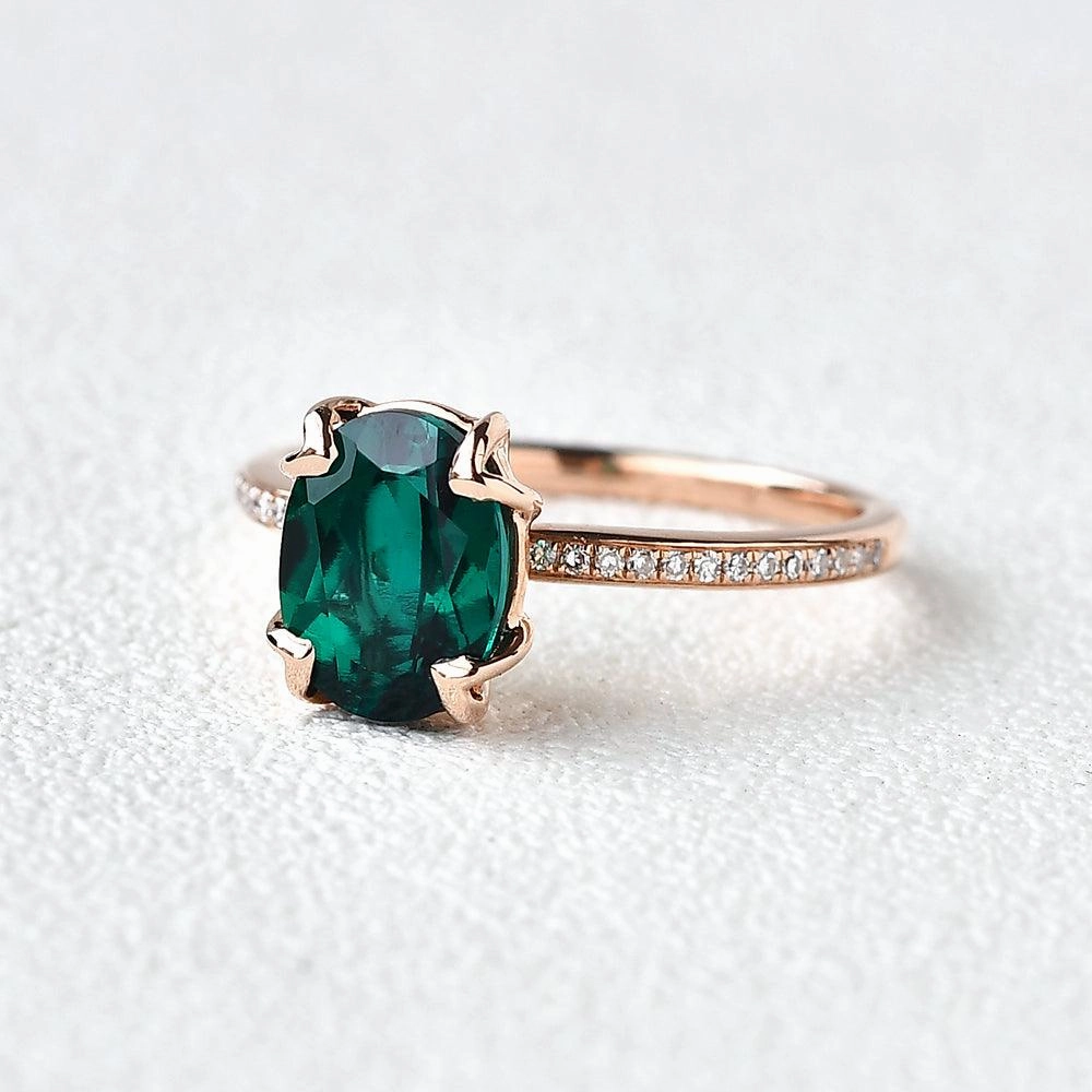 Party Moment Oval Shaped Emerald Rose Gold Ring