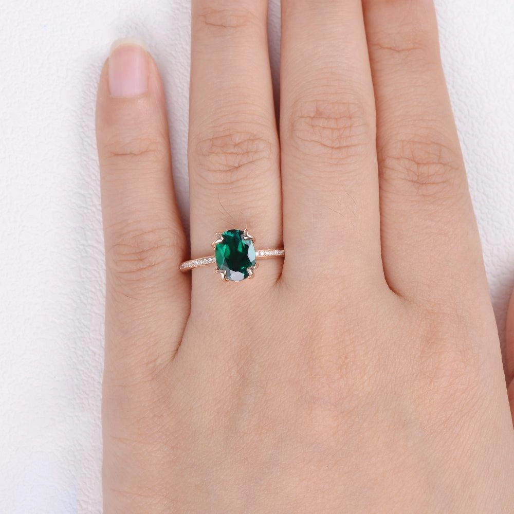 Fashion Pop Elegant Line Oval Shaped Emerald Rose Gold Ring