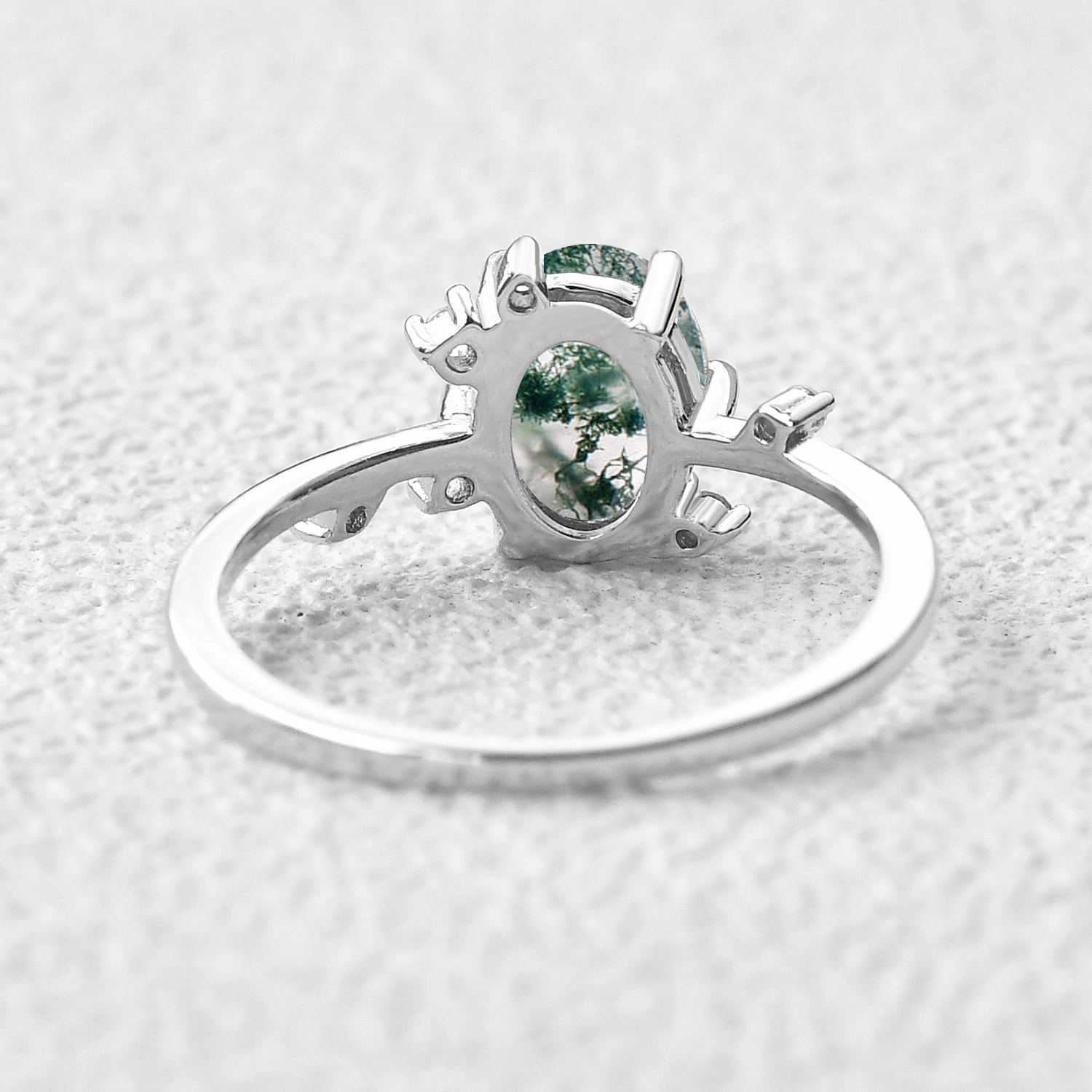 Oval Shaped Moss Agate Leaf Engagement Ring Bridesmaid Gift