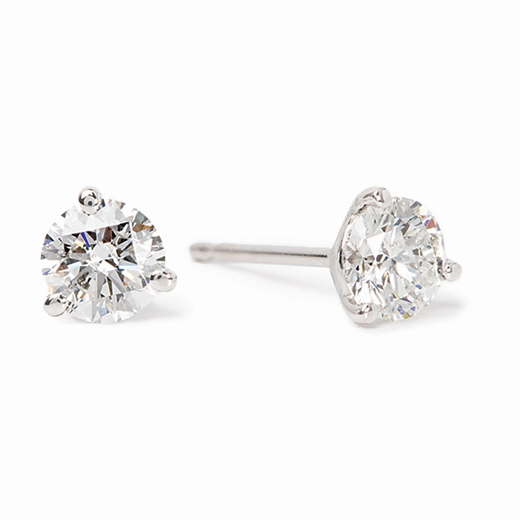 High-Quality Piece Unique Aesthetic Bremer Jewelry Round Solitaire/Stud Diamond Earrings in 14K White Gold (1.41ctw)