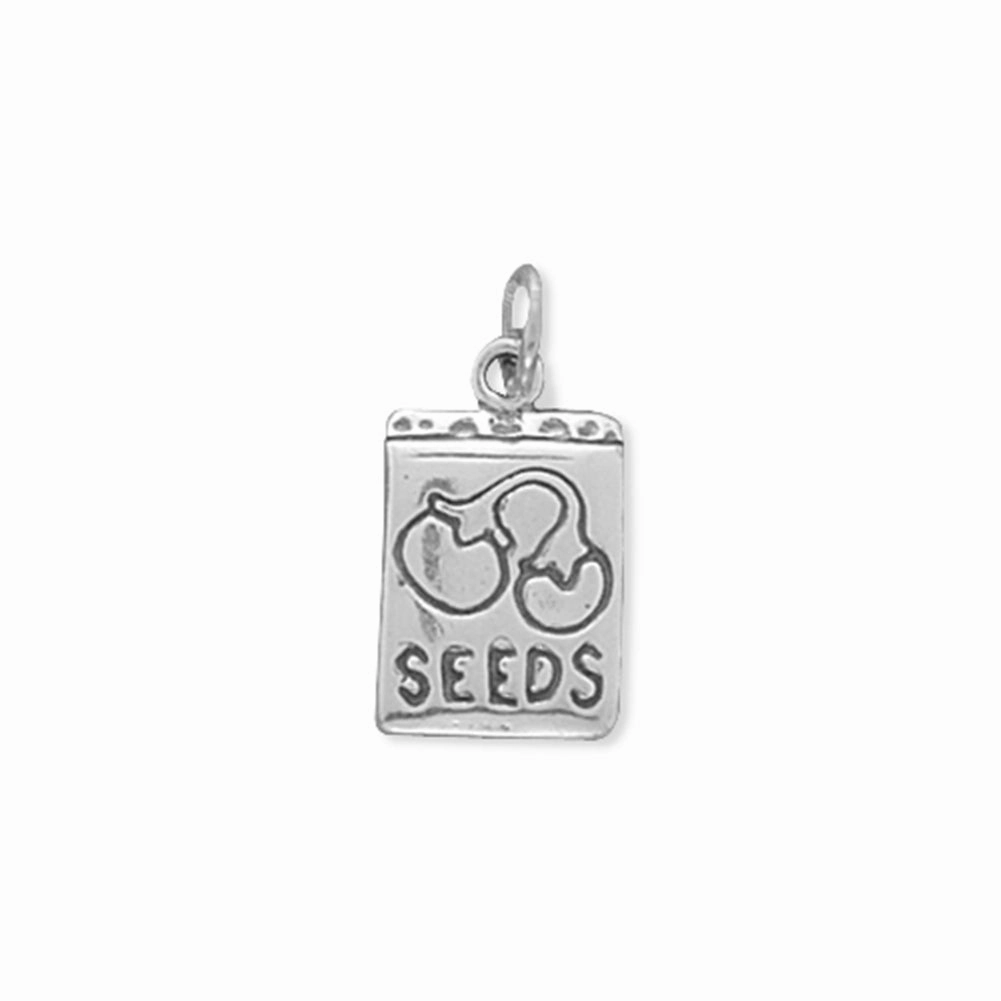 Custom Finish Timeless Feature Packet of Seeds Garden Charm Antiqued Sterling Silver