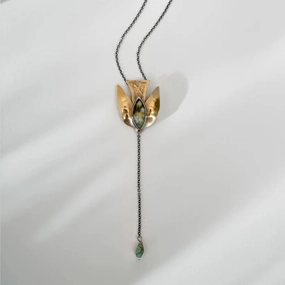 Paloma Necklace - Oxidized Brass, Sterling Silver   African Turquoise Creative Gift Lightweight Choice