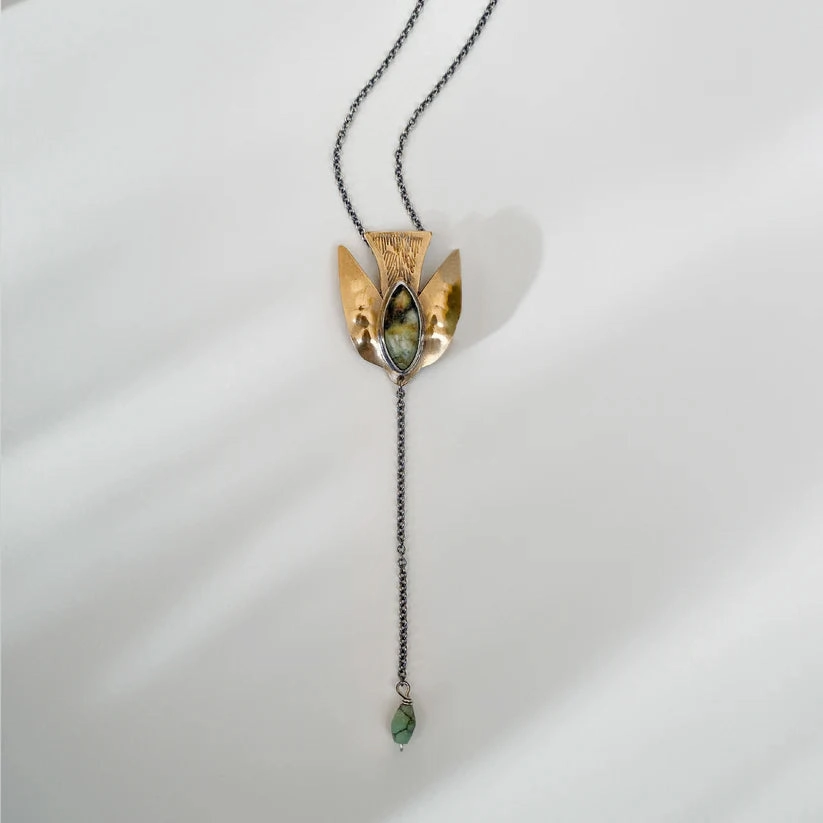 Paloma Necklace - Oxidized Brass, Sterling Silver   African Turquoise Creative Gift Lightweight Choice