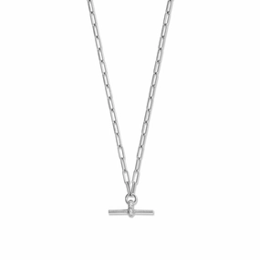 Paper Clip Chain Necklace with Toggle Bar Pendant Cubic Zirconia Rhodium on Sterling Silver Radiant Embellishments Structured Shape