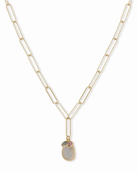 Sophisticated Gifts Urban Feature Paperclip Chain Necklace with Labradorite Amethyst and Rainbow Moonstone