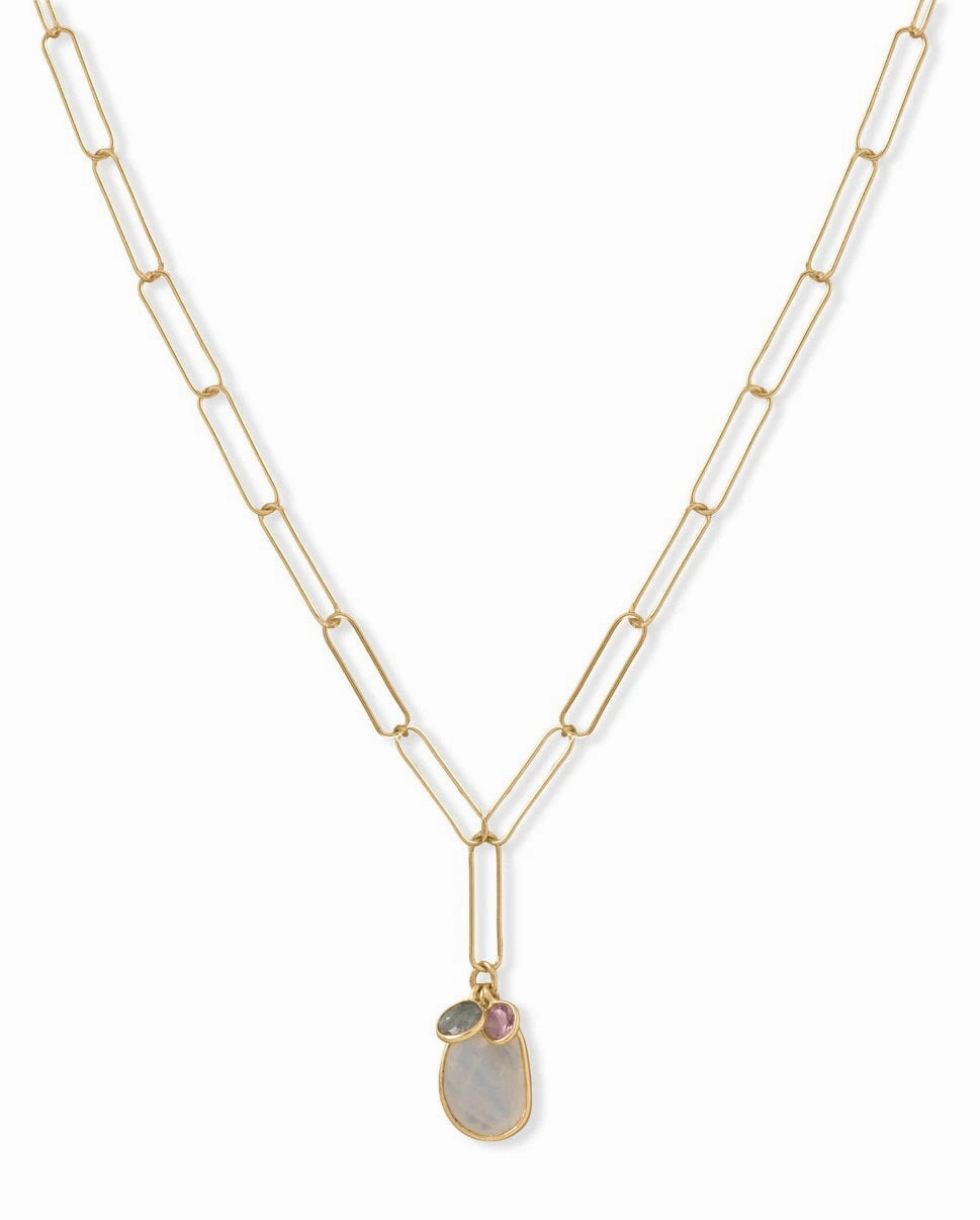Sophisticated Gifts Urban Feature Paperclip Chain Necklace with Labradorite Amethyst and Rainbow Moonstone