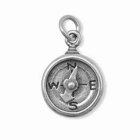Luxury Flow Compass Charm Antiqued Sterling Silver 12mm - Moves