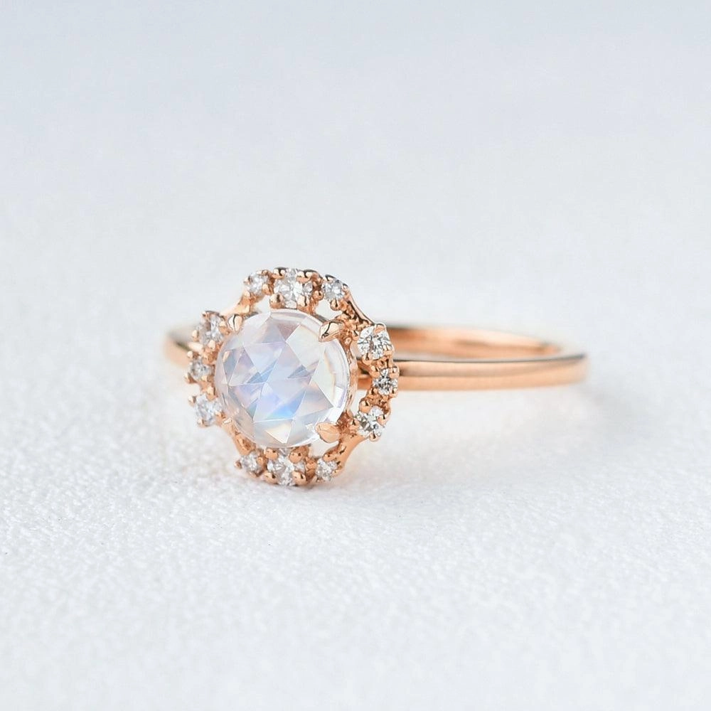 Moonstone & Moissanite Rose Gold Ring Fashion Must Custom pieces