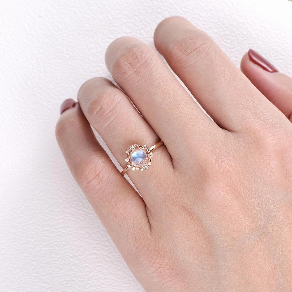 Office Vibe Fashionable Jewelry Moonstone & Moissanite Rose Gold Ring