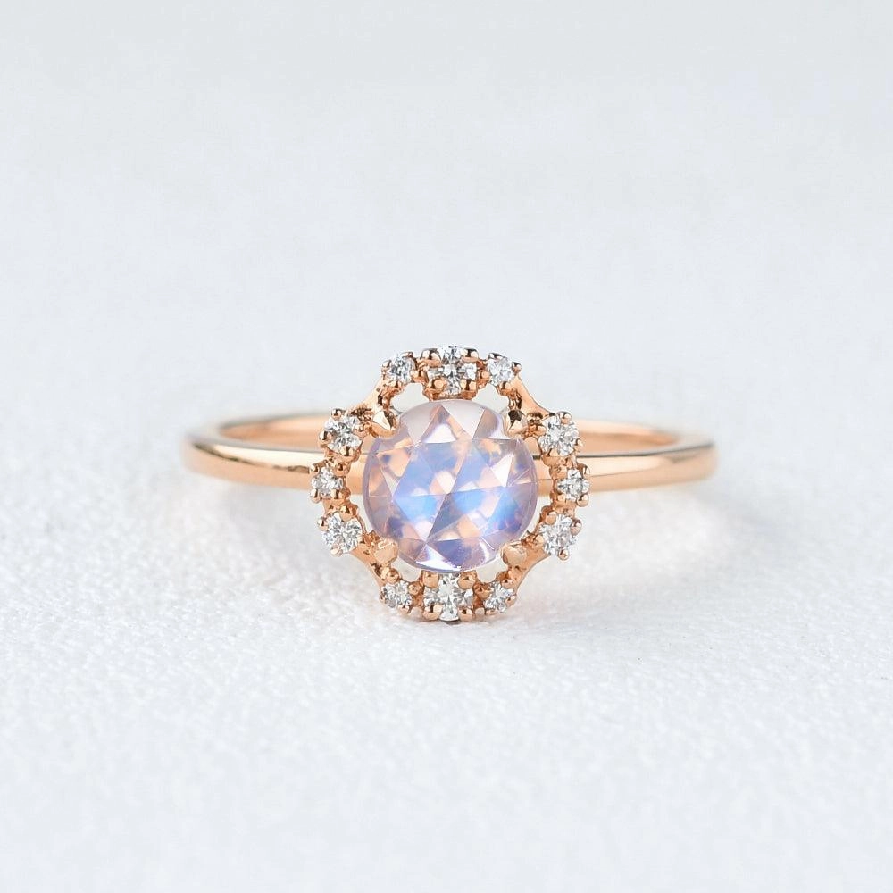 Enchanted Look Sleek Accent Moonstone & Moissanite Rose Gold Ring