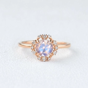 Moonstone & Moissanite Rose Gold Ring Sculpted Touch Pure Highlight