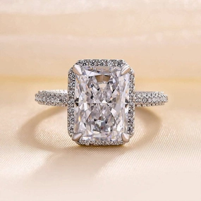 Bold Look All Time Louily Sparkle Halo Radiant Cut Simulated Diamond Engagement Ring In White Gold
