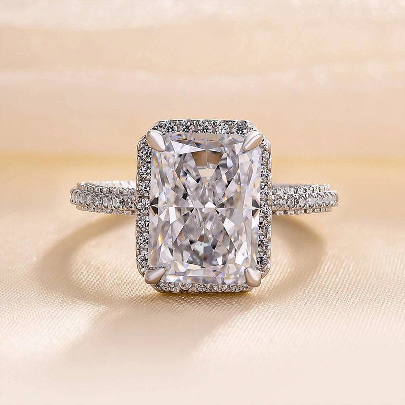 Refined Texture Premium Highlight Louily Sparkle Halo Radiant Cut Simulated Diamond Engagement Ring In White Gold