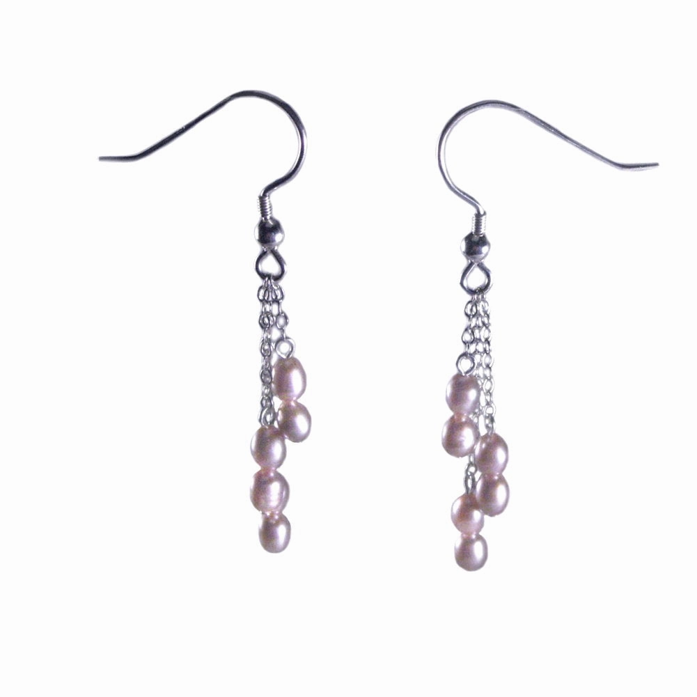 Pink Cultured Freshwater Pearl Chain Drop Earrings Sterling Silver Seasonal Shine