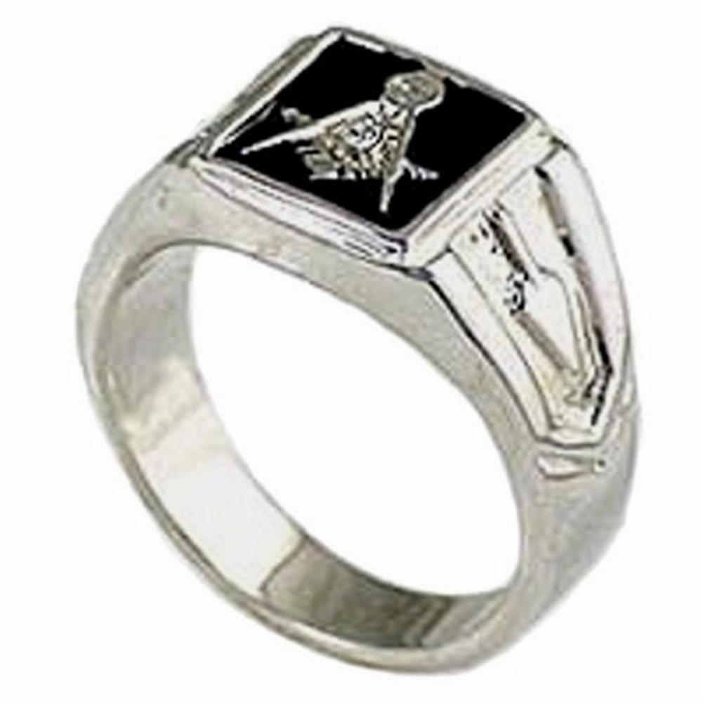 AzureBella Jewelry Masonic Ring with Black Enamel and Cubic Zirconia Accent Balanced Harmony Delicate Symbol