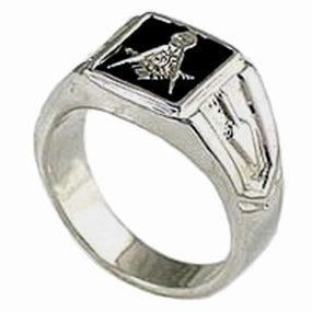 AzureBella Jewelry Masonic Ring with Black Enamel and Cubic Zirconia Accent Balanced Harmony Delicate Symbol