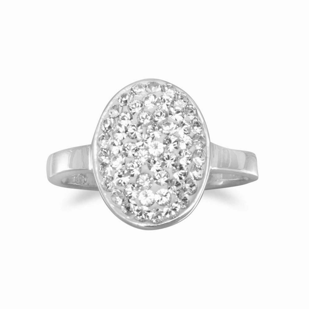 Gala Event Pave Crystal Ring Oval Shape Sterling Silver Accented with Crystals
