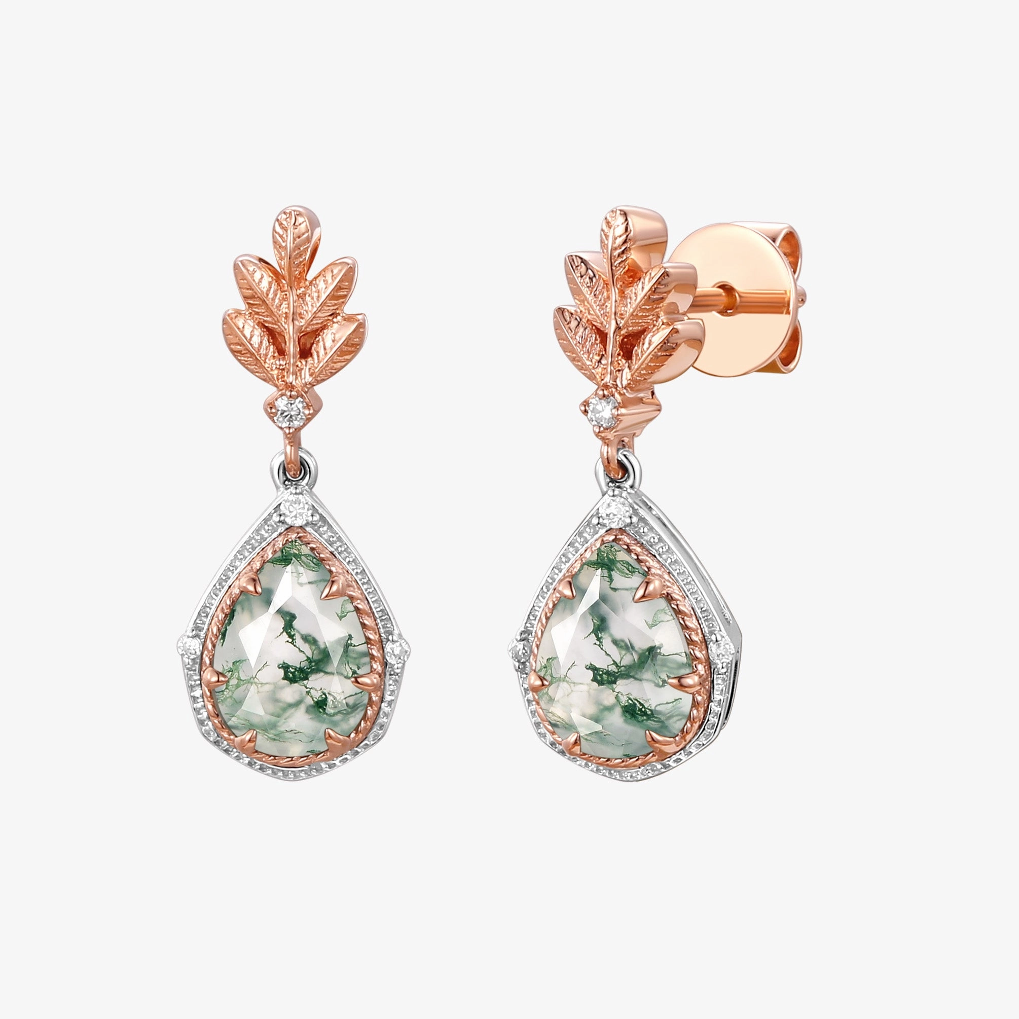 Pear Moss Agate & Moissanite Leafy Earrings Signature Look